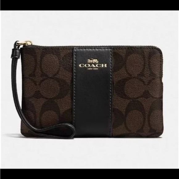 Coach Signature Black and Brown Wristlet - Picture 2 of 6